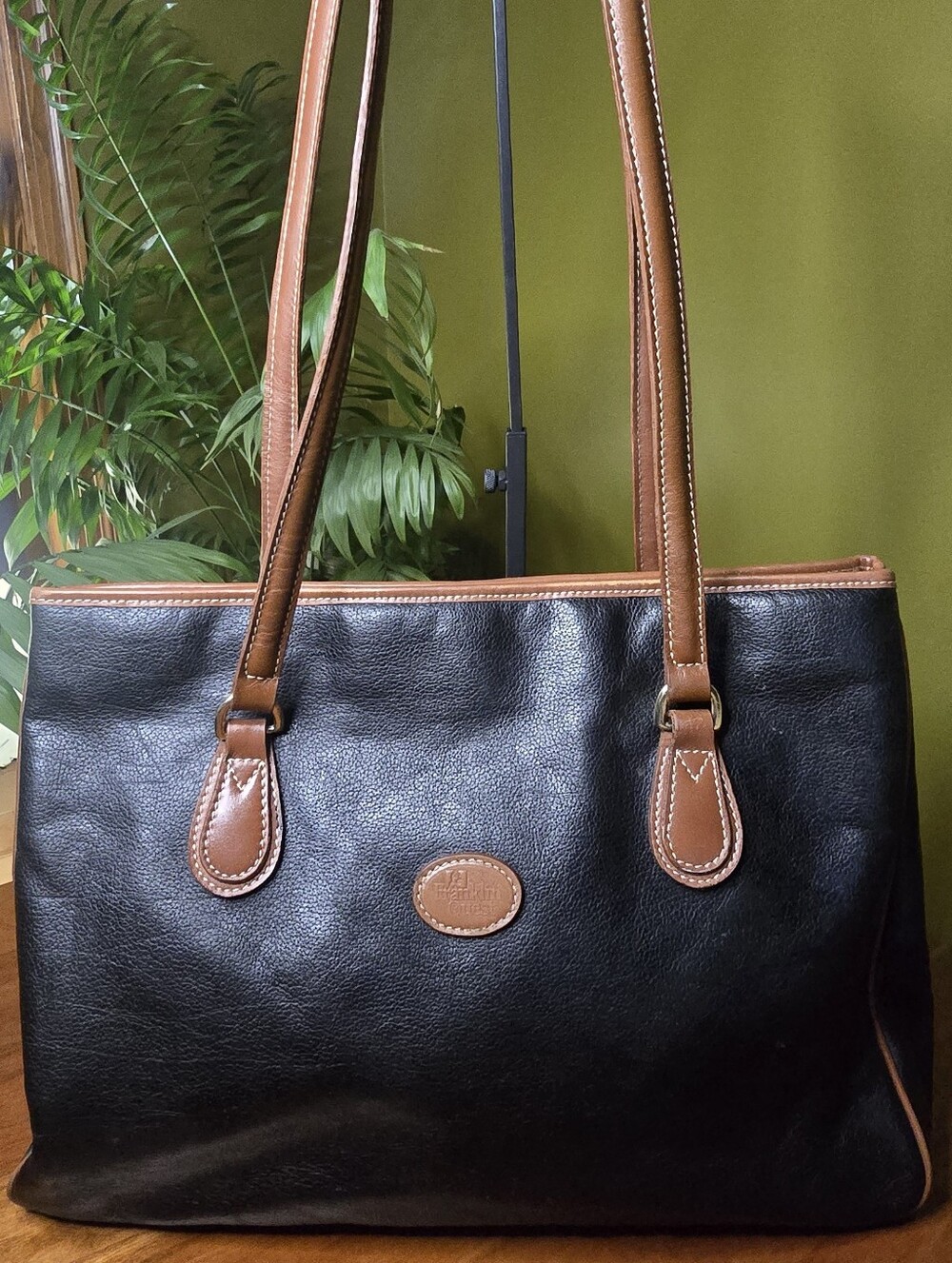 FRANKLIN Quest By Franklin COVEY Vintage Black Leather Laptop Bag Business Tote